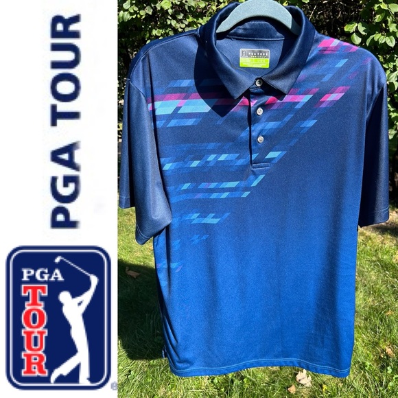 🏌️‍♂️⛳️PGA Tour Pro Series Mens Size L Navy+  Blue Golf Polo Shirt Athletic Fit - Picture 1 of 17